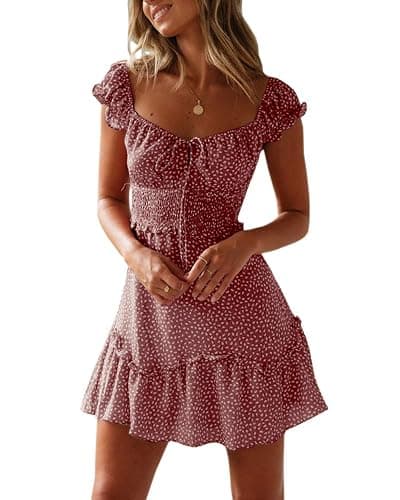YOBECHO Womens Summer Ruffle Sleeve Sweetheart Neckline Printing Dress Mini Dresses - Image 1