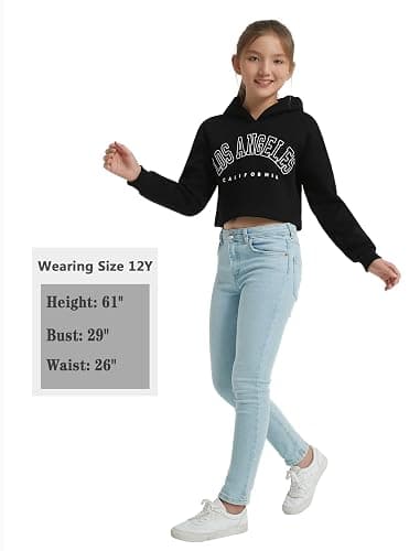 EXARUS Girls Sweatshirts Oversized/Crop Graphic Hoodie Letter Print Crew Neck Pullover Long Sleeve Casual School Kids thumbnail 5