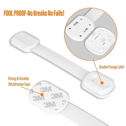 Goodv Child Safety Cabinet Locks - (10 Pack) Baby Proofing Latches to Drawer Door Fridge Oven Toilet Seat Kitchen Cupboard Appliance Trash Can with 3M Adhesive - Adjustable Strap No Drill No Tool - White thumbnail 7