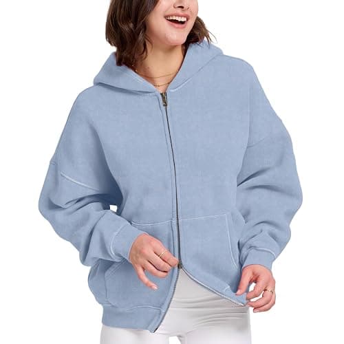 Dnzzs Womens Zip Up Hoodie Oversized Acid Wash Sweatshirts Heavyweight Fall Fashion Outfits Casual Jackets Winter Clothes thumbnail 2