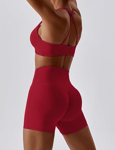 ABOCIW Workout Sets for Women 2 Piece Twist Front Halter Sports Bras High Waist Biker Shorts Exercise Gym Yoga Outfit thumbnail 2