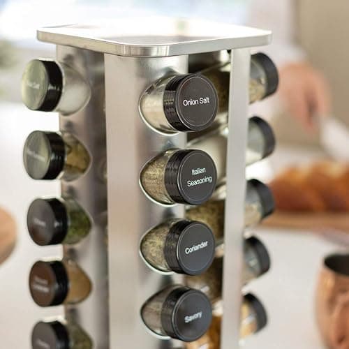Orii 20 Jar Spice Rack with Spices Included - Revolving Tower Organizer for Kitchen Spices and Seasonings, (Stainless Steel) thumbnail 4