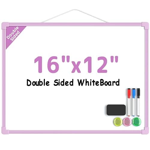 MaxGear Double-Sided Dry Erase Board for Wall, 16"x12" Hanging Whiteboard, Small Dry Erase White Board kit, Portable Whiteboard for Planning, Drawing, Memo, to Do List, Purple Frame - Image 1