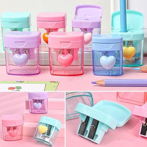 Heart Pencil Sharpeners Bulk Colored Pencil Sharpener Handheld Small Cute Pencil Sharpener Manual Green Purple Pink Pencil Sharpeners with Cover 2 Holes for Students Classroom Office Supplies thumbnail 4