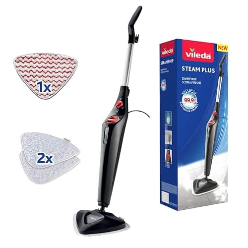 Vileda Steam Plus Edition Triangulaire avec Power Pad, balai vapeur, performance de nettoyage hygiénique sans utilisation de produits chimiques, pour tous les sols durs et les moquettes - Image 1