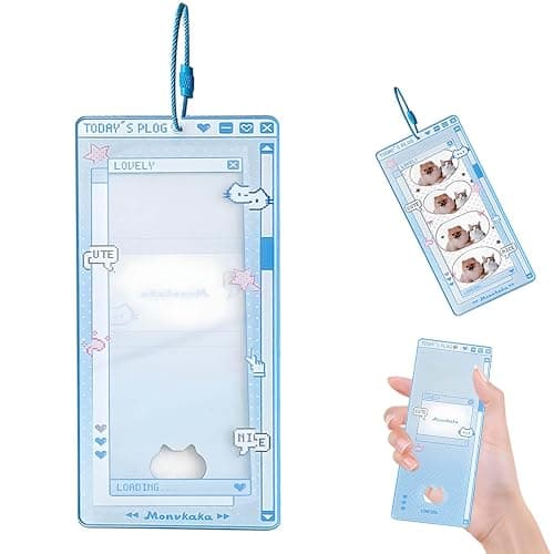Photocard Holder Keychain - Clear Acrylic Photo Display with Protective Sleeves, Creative Kpop & Kawaii Decoration for Collectibles and Travel Memories (Blue) - Image 1