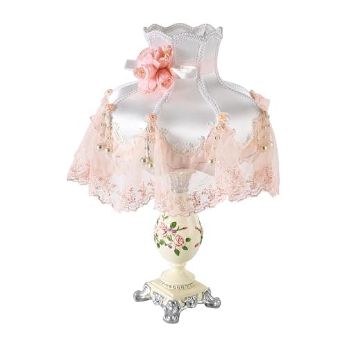 kangten Victorian Style Table Lamp Pink Princess lamp Handmade Gauze Fabric Lampshade Traditional Resin Flower Carved Base for Girl's Room Bedroom Office Living Room Reading, D12.2'' X H21.2'' thumbnail 4