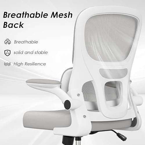 Soohow Office Chair, Mesh Ergonomic Office Chair with Lumbar Support, Comfy Computer Desk Chair with Flip Armrest Rolling Wheels for Home Study Room Office, White & Gray - Grey - Normal thumbnail 7