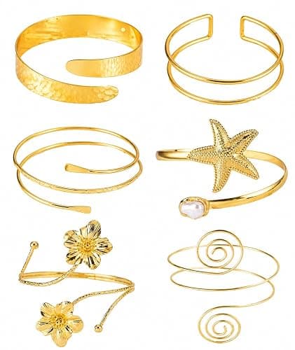 KOVLYNE 6 PCS Boho Gold Arm Cuff Jewelry for Women - Adjustable Minimalist Upper Arm Cuffs Bracelet Bangle Set for Beach Party Gifts - Image 1