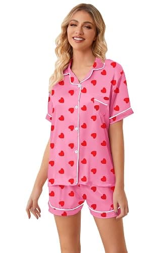 Umeyda Women & Girls Pajamas Set, Soft Satin Lightweight Silk Button-Down Top with Shorts 2 Piece PJS for Mom Boys Kids Gifts thumbnail 5