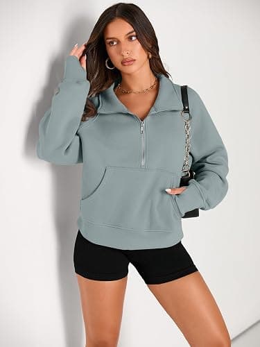 AUTOMET Womens Sweatshirts Half Zip Cropped Pullover Fleece Quarter Zipper Hoodies 2025 Fall Fashion Outfits Clothes thumbnail 3