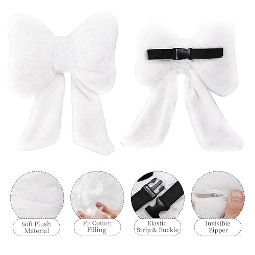 iHUFeather 2 Pack Bow Car Headrest Pillows Plush Car Neck Pillows for Travel Driving Office Chair Head Support Cushions, Also Cute Car Decor Accessories (White) thumbnail 5