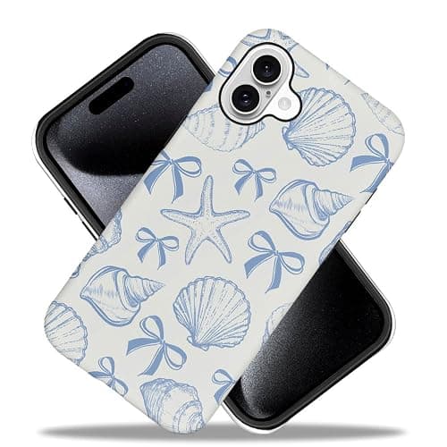 DAIZAG Case Compatible with iPhone 16,Fit Shockproof Cover for Women Girls,Blue Seashell Bow thumbnail 2