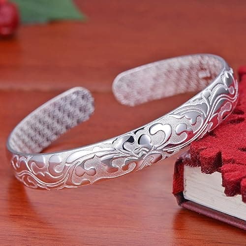 Abiotp 925 Sterling Silver Cuff Bangle Bracelets Adjustable Jewelry Fashion Simple Open Bangles Cuff Jewelry for Women Mom Wife Mothers Day Valentine Gift thumbnail 4