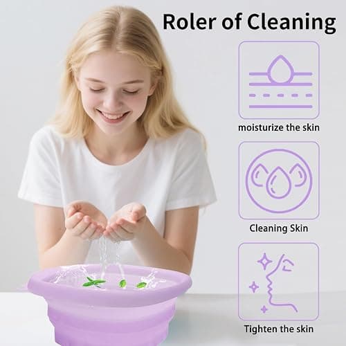 EBIGIC Face Bowl for Ice with Built-in IceTray,Collapsible Silicone Face Ice Bowl – Cold Plunge Therapy for Skin Tightening & Facial Treatment– Portable Spa Tool for Home & Travel（Purple) thumbnail 5