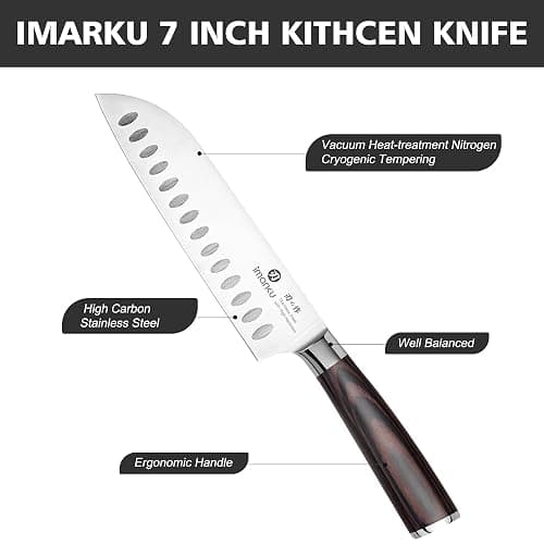 imarku Chef Knife 7 Inch Kitchen Knife Ultra Sharp Santoku Knife - High Carbon Japanese Chefs Knife, Kitchen Gadgets 2025, Apartment Essentials, Birthday Gifts for Him Her, Best Gifts for Women Men thumbnail 4