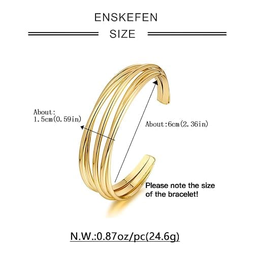 ENSKEFEN Gold Cuff Bracelet for Women Chunky Multi-layer Cross Wire Open Bracelet Hollow Wide Cuff Bracelets Adjustable Gold Open Cuff Bangle Bracelet thumbnail 7