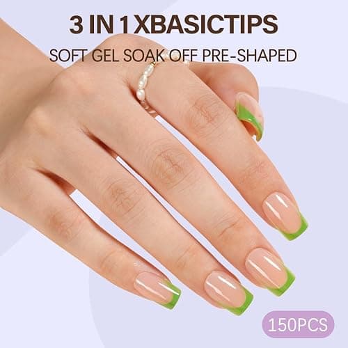 Misssix XBASICTIPS French Tip Press On Nails, 150 Pcs Short Square French Gel Nail Tips, Soft Gel Pre-shaped No File Need Fake Nails for Nail Art DIY Extension Designs, 15 Sizes thumbnail 3