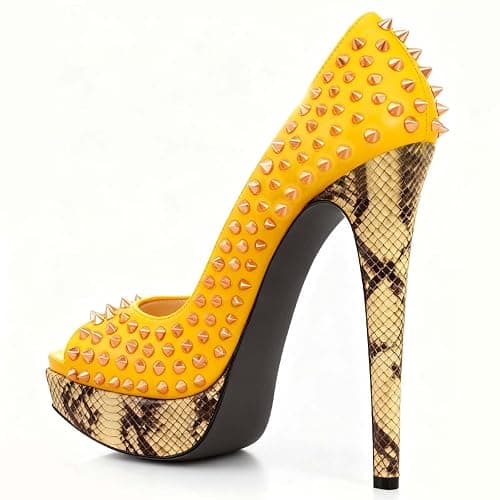 FSJ Women Classic Rivets Platform Heel Peep Toe Pumps High Stiletto Heel Slip On Studded Sexy Wedding Party Dance Shoes Size 4-16 US thumbnail 3