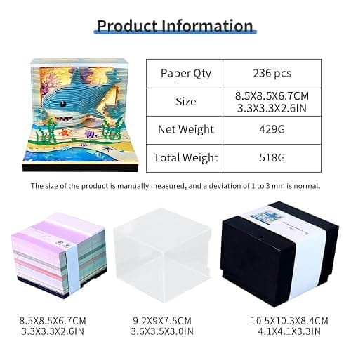 3D Calendar Notebook, Paper Material, 8.5x8.5x6.8cm, LED Light-Up Feature, Weekly Planner with Protective Acrylic Case, Gift Giving (shark) thumbnail 8