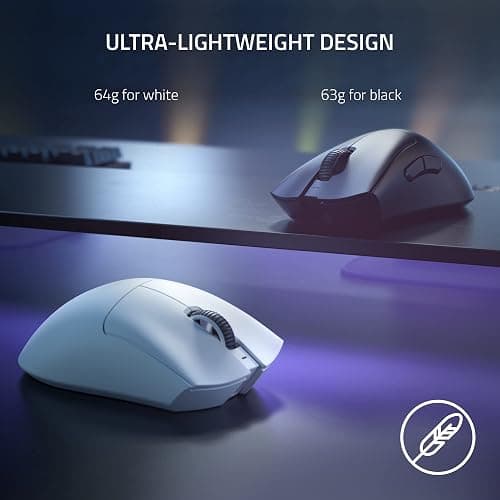 Razer DeathAdder V3 Pro Wireless Gaming Mouse: 64g Lightweight Ergonomic - 30K DPI Optical Sensor - Gen-3 Optical Switches - 8 Programmable Controls - Up to 90 Hr Battery - White thumbnail 3
