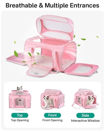 CarryTip Cat Carrier Airline Approved 17x11x9.5 Inches, Top Expandable Soft Sided Pet Travel Carrier for Cats & Small Dogs, Fits Under Airline Seat with Locking Zippers, Pink thumbnail 5