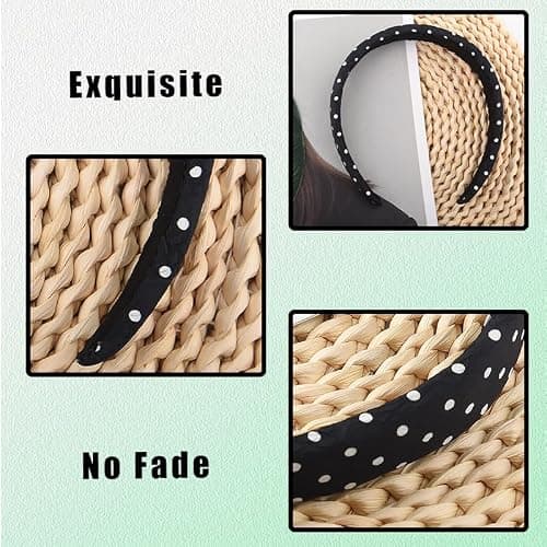 Vintage Polka Dot Hair Accessories Padded Headbands for Women Girls White Polka Dots Headband Costume for Christmas Halloween Headband Non Slip for Women Girls Soft Ribbon Headbands with No Teeth thumbnail 2