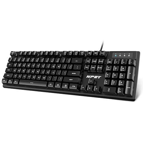 NPET K10V1 Wired Computer Keyboard, Plug & Play Full-Size with 12 Multimedia Keys, Spill-Resistant Design, 6.2ft USB Cable, for PC/Laptop (Black) - Image 1