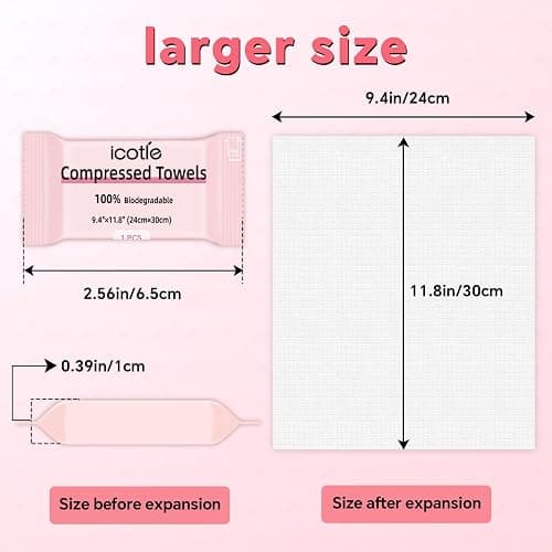 ICOTLE 50 Pcs Compressed Towels Disposable Cotton Coin Tissue Pack, Portable Face Cloths, Soft Thick Expandable Wash Towels for Travel, Home, Camping, Outdoor, Gym, Makeup Removal thumbnail 3