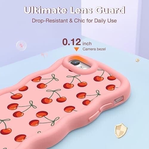 CASBST Compatible with iPhone SE/8/7 Case for Women Girls, Curly Wavy Frame with Cute Pattern, Aesthetic Slim Soft Silicone TPU Bumper Shockproof Phone Case for iPhone SE/8/7 - Bow Cherry thumbnail 3