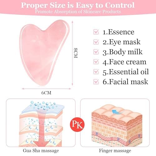 URAQT Jade Gua Sha Massage Board, Face Scraping Massager, Anti Aging Beauty Tool for Face, Eye, Neck (Pink Love Heart) thumbnail 3