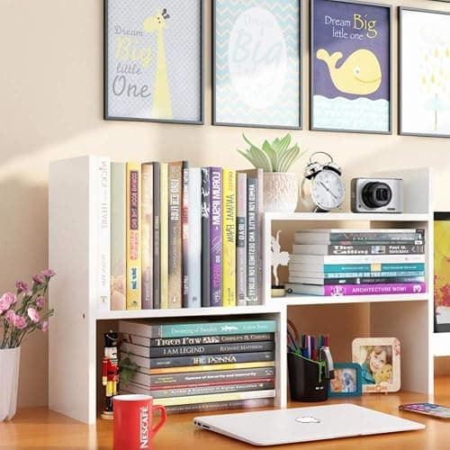 Ulrikco Expandable Desktop Bookshelf & Desk Organizer Shelf - Wooden Table Top Storage Organizer with Adjustable Shelves, Desk Hutch Perfect for Office, Home, Study Desk Accessories - Image 1