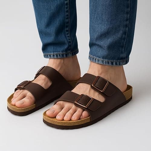CUSHIONAIRE Lane Cork Footbed Mens Sandals, Adjustable Buckle Comfort Slides for Men, Genuine Leather Insole Summer Sandals Men Footwear thumbnail 3