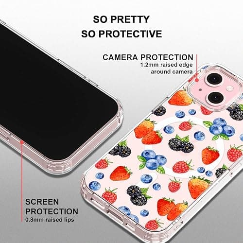 MOSNOVO for iPhone 15 Case, Compatible with Magsafe, Shockproof Military-Grade Protection 6.6ft Drop Tested, Magnetic Clear Phone Case for iPhone 15, Wild Berries Design thumbnail 4