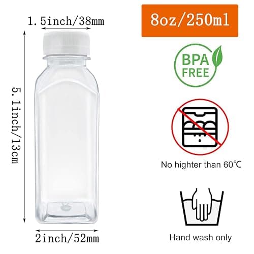 MYYZMY 3 Pcs 8 Ounce Plastic Juice Bottles, Reusable Bulk Beverage Containers for Juice, Milk and Other Beverages, White lid thumbnail 2