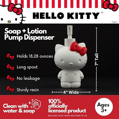 Hello Kitty Soap/Lotion/Hand Sanitizer Resin Pump Dispenser, 10.36 Ounces, (Officially Licensed Product) by Franco thumbnail 2