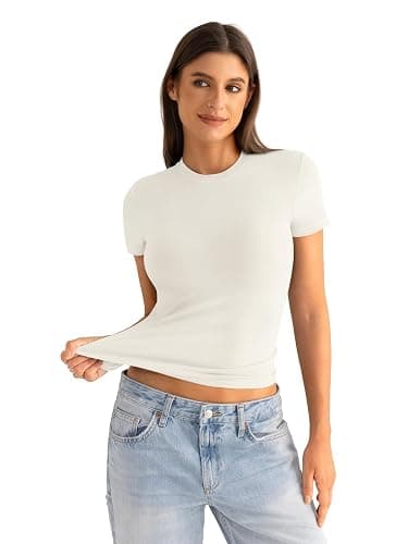 EasyGala Womens Cotton Crew Neck Short Sleeve Shirts Summer Top Trendy Fitted Crop Tops Basic Going Out Tee thumbnail 3