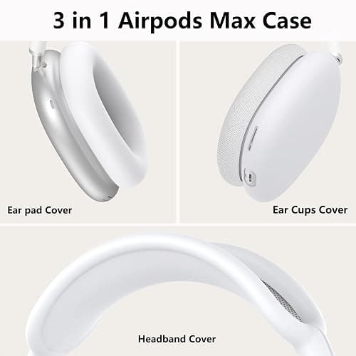 Silicone Case Cover for AirPods Max Headphones,Ear Pad Case Cover/Ear Cups Cover/Headband Cover for AirPods Max (USB-C/Lightning)(2024/2020),Accessories Silicone Protector for Apple AirPods Max, White thumbnail 4