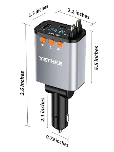 Bluetooth Car Adapter with Retractable Charger,[Upgrade] Bluetooth 5.4 FM Transmitter for Cars, 4 in 1 Fast Car Charger 69W, Handsfree Call, 2*Retractable Cable for iPhone 17/16/15/14, Galaxy-Silver thumbnail 9