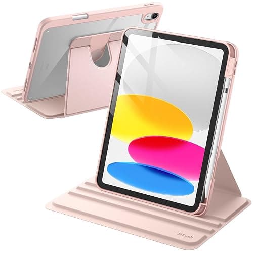 JETech Rotierende Hülle für iPad (A16) 11./10. Generation (2025/2022) mit Stifthalter, 360 Grad Drehbare Schutzhülle Ständer Transparente Rückseite, Auto Wachen/Schlafen (Sandrosa) - Image 1
