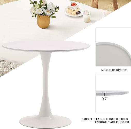 TUOMUR White Round Dining Table, 31.5" Circle Tulip Table Kitchen Round Dining Table for 2-4 People with Thickened Top and Metal Pedestal, Mid Century Leisure Table for Home, Dining Room, Cafe thumbnail 5