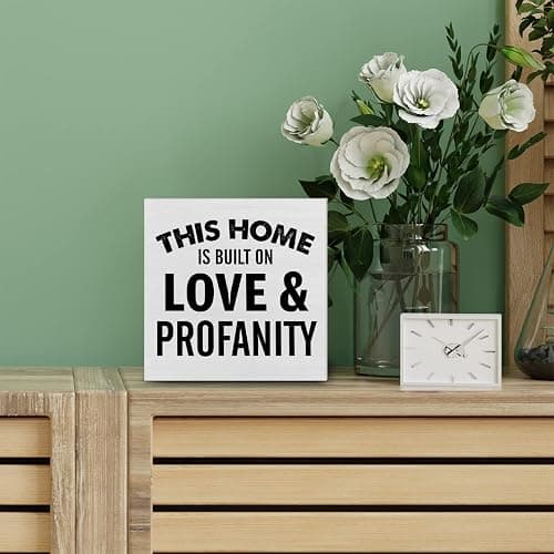 This Home is Built on Love Decorative Wooden Box Sign Home Family Wood Block Plaque Decor Modern Shelf or Wall Display for Living Room Bedroom thumbnail 4