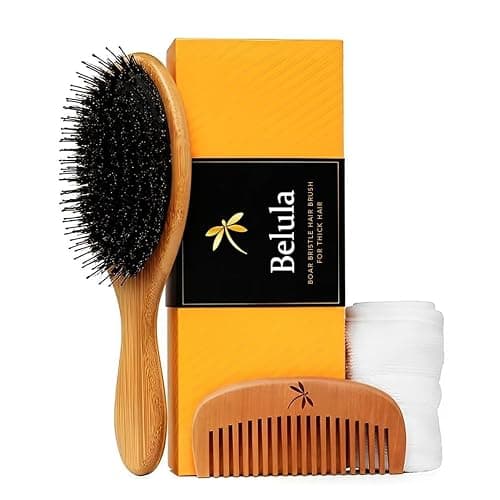 Premium Boar Bristle Hair Brush for Thick Hair Set. Hairbrush for Women With Thick, Long or Curly Hair. Restores Hair's Shine and Health. Comb, Travel Bag & Spa Headband Included - Image 1