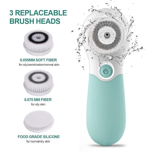 Facial Cleansing Brush Electric Facial Exfoliating Massage Brush with 3 Cleanser Heads and 2 Speeds Adjustable for Deep Cleaning, Removing Blackhead, Face Massaging thumbnail 2