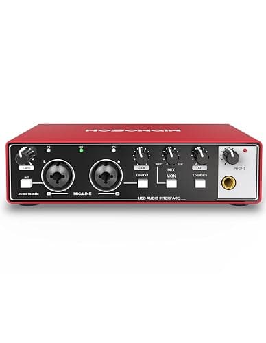 HOSONGIN USB Audio Interface for Beginners - 24Bit/192kHz, 48V Phantom Power, Plug & Play Recording for Podcast/Vocals/Guitar/Youtube, PC/Mac/iOS Compatible (New Red Metal) - Image 1