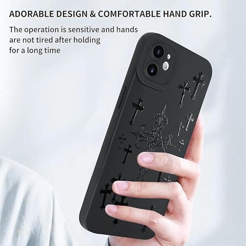 KANGHAR for iPhone 12 Case Aesthetic Blessed Cross Jesus Christian Goth Designed for Women Girls Men, Full Camera Protection Slim Fit Soft TPU Shockproof Protective Cover - Black thumbnail 3