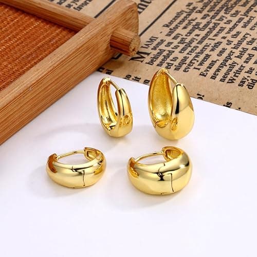3Pairs Gold Hoop Earrings Set for Women Trendy Chunky Huggie Dainty Earring Jewelry for Women Teens thumbnail 6