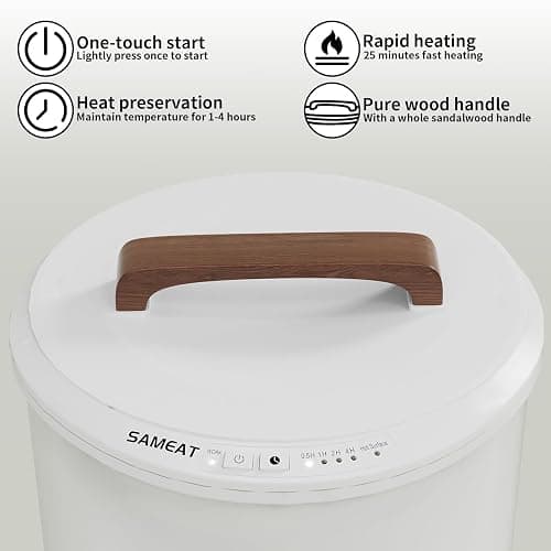 SAMEAT Heated Towel Warmers for Bathroom - Large Towel Warmer Bucket, Wood Handle, Auto Shut Off, Fits Up to Two 40"X70" Oversized Towels, White thumbnail 3