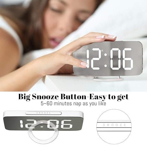 WulaWindy Digital Alarm Clock, Large Mirrored LED Display, with USB Charger, Snooze Function Dim Mode Wall Hanging Beside Desk Clock for Bedroom Room Decor thumbnail 7