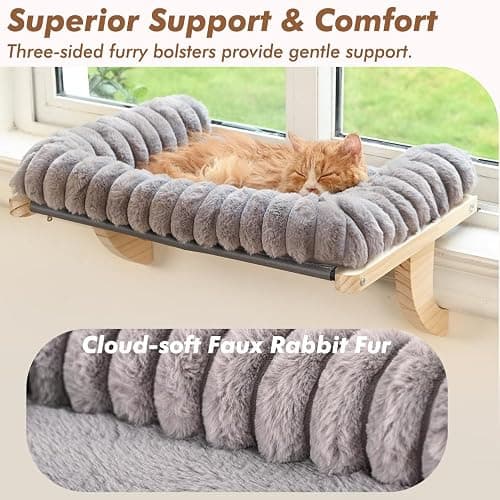 valigogo Cloud-Soft Cat Window Sill Perch with Zipper Designed Cushioned Bed, Supportive Cat Window Seat with Premium Solid Wood & Sturdy Metal Frame, Pet Hammock Bed for Large Cats (Large, Gray) thumbnail 2